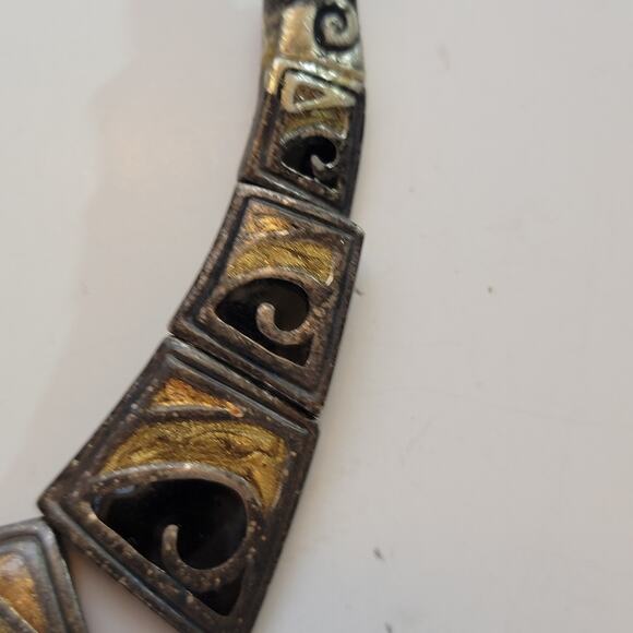 Chico’s Statement Necklace with Geometric Gold Silver Mixed Metal Chunky Collar - Picture 6 of 10